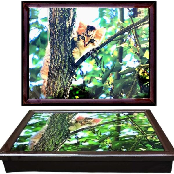 Large Lap Tray Wooden Climbing Cat On Tree Soft Padded Cushioned Bean Bag, Laptop, TV, Breakfast, Dinner, Food, Drink, Portable Lightweight Home Office Serving Tray