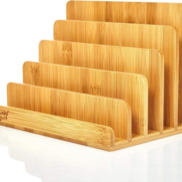 Magazine File Holder, A4 Document Storage Rack, Office Desk Organiser, Bambuwood Natural Book Rack