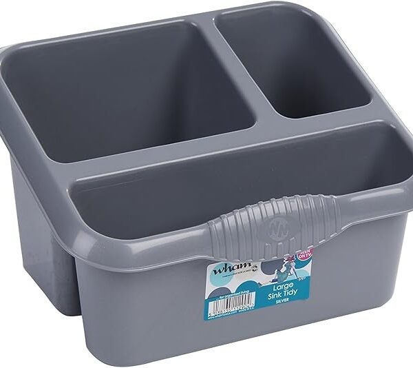 Wham Silver High Grade Large Plastic Sink Tidy Cutlery Drainer Holder Caddy